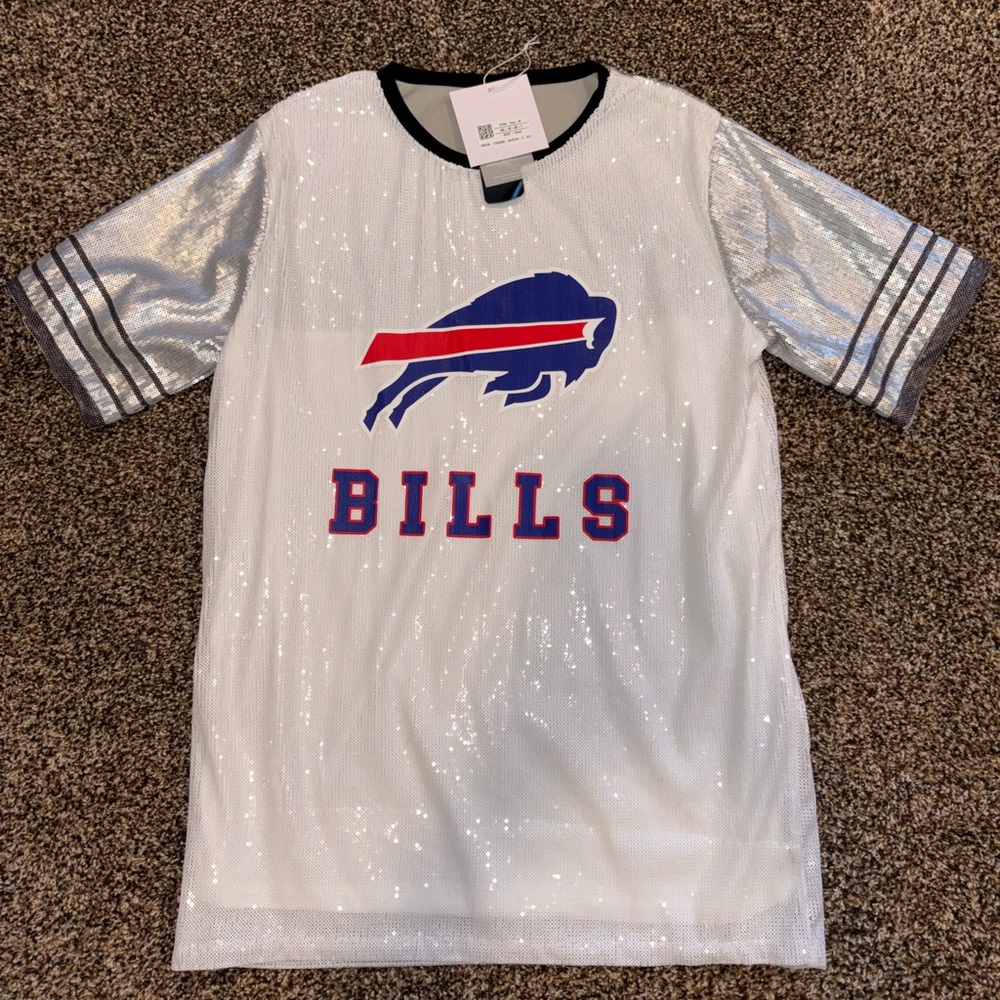 Buffalo Bills Women's White and Silver Sparkle Jersey Dress